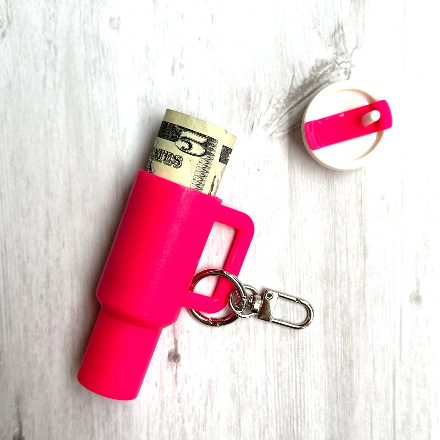 Mini Tumbler Keychain Carry Storage Container Hot Pink