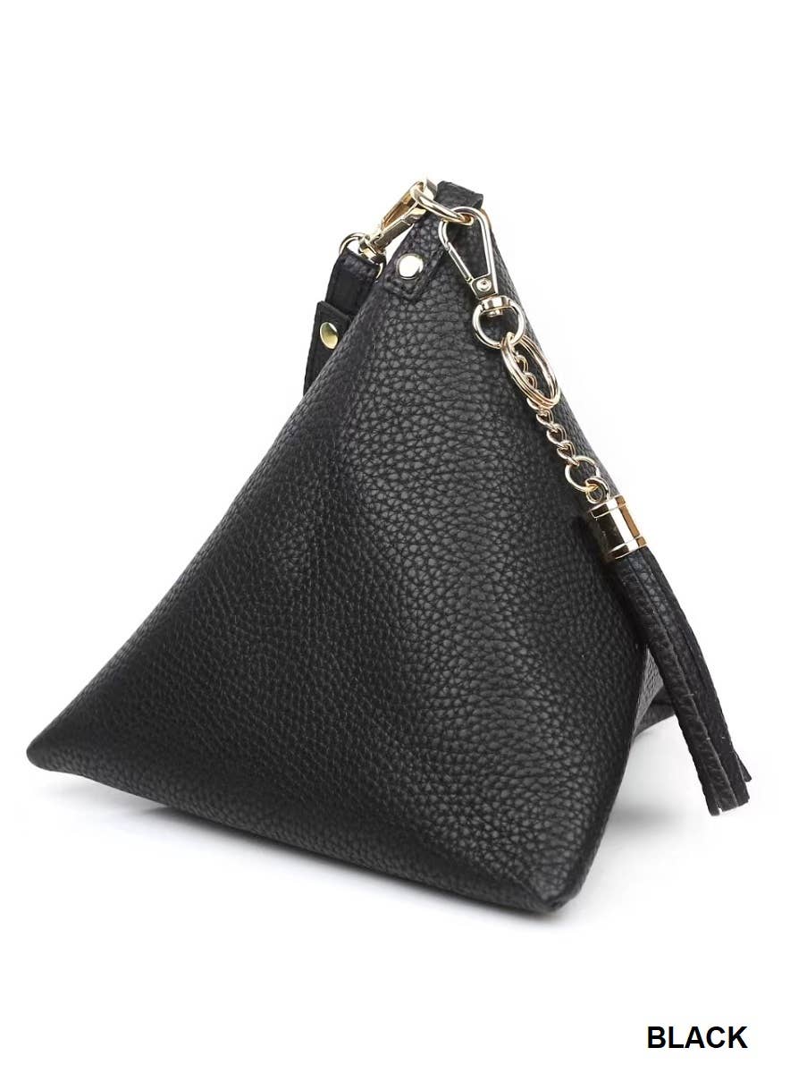 PYRAMID SHAPE TASSEL WRISTLET LEATHER BAG