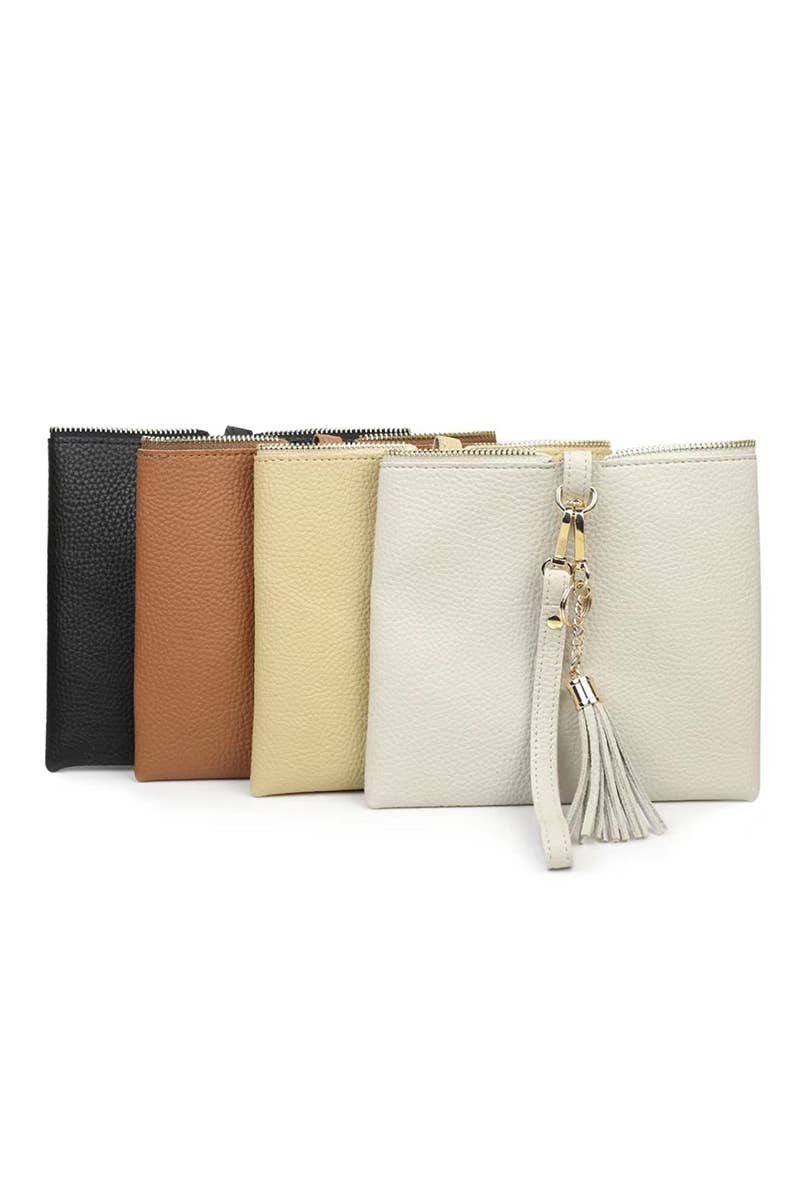 PYRAMID SHAPE TASSEL WRISTLET LEATHER BAG