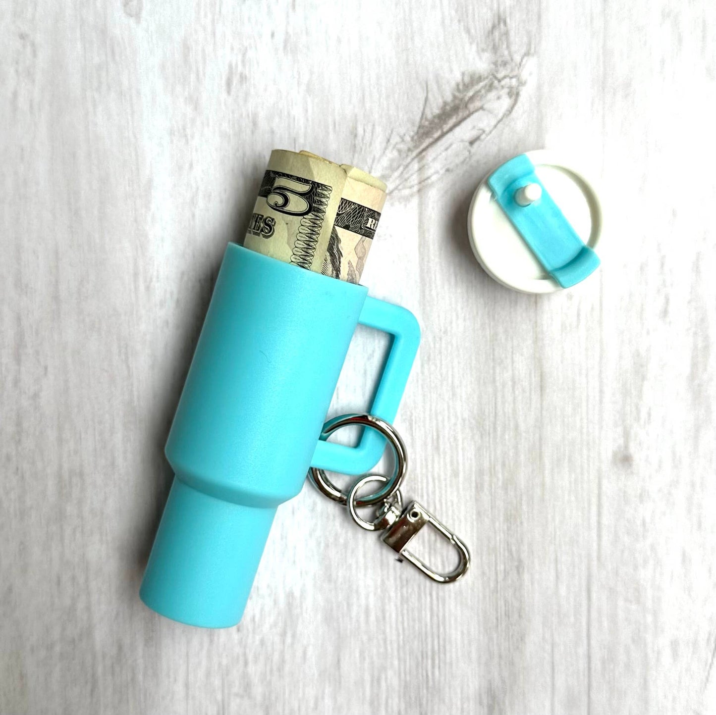 Mini Tumbler Keychain Carry Storage Container Light Blue