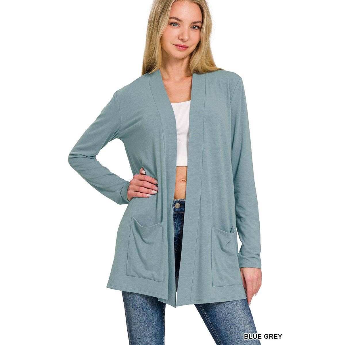 SLOUCHY LIGHTWEIGHT OPEN FRONT POCKET CARDIGAN