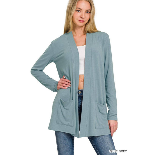 SLOUCHY LIGHTWEIGHT OPEN FRONT POCKET CARDIGAN