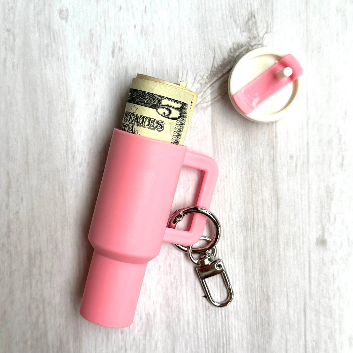 Mini Tumbler Keychain Carry Storage Container Light Pink