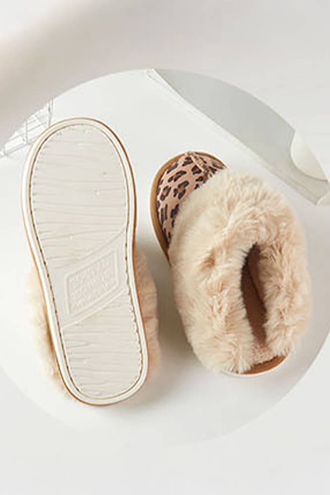 Fur Trim Small Leopard Pattern Winter Slippers